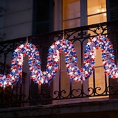  quattro luglio 250° anniversario degli Stati Uniti 6m 40 led stella patriottica &Luci a stringa per bandiere, striscia LED rossa, bianca e blu, alimentate a batterie AAA, luce fissa &modalità