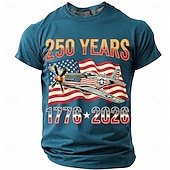  250周年 7月4日 2026年 メンズ 250年 1776-2026 P-51マスタング 戦闘機 グラフィック Tシャツ 短袖 クルーネック 愛国的 USA フラッグ 航空兵 材料 デザイナー衣料 アパレル