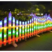 voordelige Pathway Lights &amp; Lanterns-Witte schutting met zonneverlichting voor de tuin, tuinafscheiding met zonneverlichting en afstandsbediening, decoratieve mini-hekwerkjes voor een klein bloemenpad, boom, erf of huisdierafscheiding.