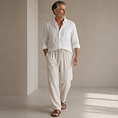 abordables Classique-Homme Pantalon en lin Tencel Pantalons Pantalon d'été Cordon de serrage Avec Poches Taille Élastique Uni Confort Respirant Longueur complète Quotidien Extérieur Plage Mode Style Classique Kaki Non