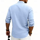 baratos Clássico-Homens Camisa Social Camisa de linho camisa de verão camisa de praia Tecido Casual Férias Preto Branco Rosa Azul Marinha Manga Longa Faixa Verão Primavera Roupa Bolsos