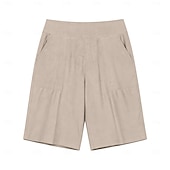 cheap Pants-Women's Cotton Linen Shorts Bermuda Shorts Shorts Baggy Shorts Vacation Vintage Fashion Knee Length Low Waist Solid Color Plain Pocket Elastic Waistband Comfort Soft Breathable Inelastic Streetwear