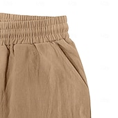 cheap Holiday-Men's Cotton Linen Shorts Shorts Summer Shorts Beach Shorts Drawstring Pocket Elastic Waist Plain Comfort Breathable Knee Length Outdoor Beach Vacation Vacation Fashion Black White Inelastic