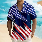 cheap Patriotic 250 Shirts-Men's 4th of July U.S. 250th Anniversary American Flag Shirt Summer Shirt Button Up Shirt Short Sleeve Patriotic Outdoor Holiday Summer Spring Turndown 3D Print Front One Pocket Linen Like Shirt Blue