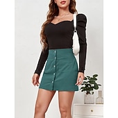 cheap Casual Skirts-Women's Vacation Skirt Fashion Casual Mini High Waist Skirts Plain Pocket Inelastic Daily Street Black Yellow Pink Wine Spring