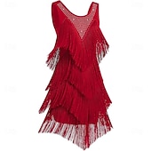 cheap Competition Dress-Women's Black Latin Ballroom Dance Wear - Rhinestone Sheer Mesh Sleeveless Bodysuit with Rhythmic Tassel Hem for Performance