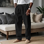 abordables Hogar-Hombre Pantalones de lino Pantalones Pantalones de verano Pantalones anchos Pantalones de playa Correa Bolsillo Plano Comodidad Transpirable Longitud total Diario Hogar Trabajo Vacaciones Elegante