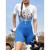 baratos Roupa de Triatlo Feminino-Mulheres Macacão para Triathlon Manga Curta Ciclismo de Montanha Ciclismo de Estrada Verão Amarelo Rosa Azul Gráfico Plantas Botânico floral Moto Secagem Rápida Resistente Raios Ultravioleta Zíper