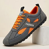 baratos Sapatos Casuais com Cadarço-Tênis esportivo masculino respirável com cadarço, nas cores cinza e laranja, ideal para corrida, fitness e um estilo de vida ativo.
