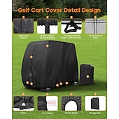 voordelige Tuinmeubelhoezen-Golfkarhoes voor 4 personen, zware uitvoering, 210d/420d waterdichte golfkarhoes met verlengd dak, compatibel met EZ Go Club Car Yamaha golfkarren, stofbestendige buitenhoes voor 4 personen (tot 112