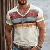cheap Men's 3D T-shirts-Men's Distressed Retro Multi Color Horizontal Stripes Vintage 70s Aesthetic T Shirt Tee Graphic Slim Muscle Fit V Neck Summer Casual Daily Wear Designer Clothing Apparel S M L XL XXL XXXL