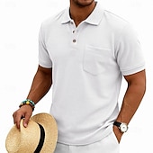 economico Polo classica da uomo-Per uomo Magliette Polo a Nido d'Ape Polo Casuale Streetwear Bavero Manica Corta Essenziale Moderno Semplice Tasca Leggero Estate Primavera Vestibilità regolare Nero Bianco Blu marino Verde scuro