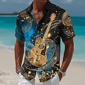 economico Musica e Chitarre-Per uomo Chitarra Strumento musicale Note Musicali Camicia Camicia Estiva Camicia con Bottoni Manica Corta Vintage Retrò All'aperto Festival Musicale Vacanza al Mare Estate Primavera Collo ripiegato