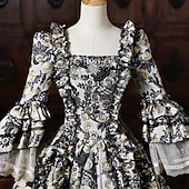 cheap Dresses-Rococo Baroque Ball Gown Floor Length Dress Ball Gown Short Sleeves Princess Bridal Lace Floral Ball Gown Square Neck Fancy Dress Women's Royal Halloween Carnival Masquerade Prom Tea Party Party