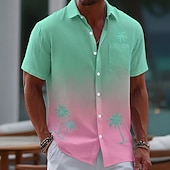 cheap Tropical Plants-Men's Coconut Tree Gradient Color Tropical Plants Summer Hawaiian Shirt Button Up Shirt Aloha Shirt Short Sleeve Hawaiian Vacation Summer Spring Turndown 3D Print Collared Shirts Front One Pocket