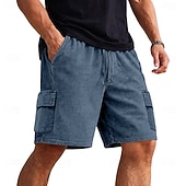 abordables Shorts décontractés-Shorts cargo pour homme SoftFade™ Shorts 100 % coton Shorts délavés avec poches Taille élastique Unie Lavée Confortable Respirant Longueur genoux Décontracté Extérieur Plage Vacances Mode Noir Marine
