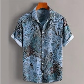 cheap Vintage Shirt-Men's Floral Print Bohemian Flowers Shirt Summer Shirt Button Up Shirt Short Sleeve Vintage Retro Casual Daily Holiday Summer Spring Turndown 3D Print Collared Shirts Blue Purple Khaki