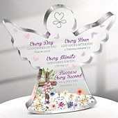 זול פסלים-מתנה דתית מוטיבציונית אחת, פסוק תנ"ך, מתאימה לאמא, אחיות, חברות ועמיתים, קישוט שולחן עבודה אקרילי בצורת מלאך