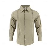preiswerte Klassiker-Herren Hemd Leinenhemd Sommerhemd Strandhemd Einfach Lässig Urlaub Schwarz Weiß Marineblau Khaki Langarm Umlegekragen Sommer Frühling Bekleidung Patchwork
