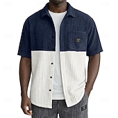 preiswerte Smart Casual Hemden für Herren-Herren Hemd Freizeithemd Cordhemd Knopfhemd Burgunderrot Marineblau Grau Leicht Blau Kurzarm Einfach Hemdkragen Lässig Täglich Farbblock Bekleidung Elegant Mode Lässig