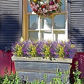  9 Bündel künstliche Lavendelblüten, UV-beständige Kunstblumen und künstliche Sträucher aus Kunststoff für den Außenbereich, geeignet für Fenster, Haus und Garten.