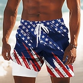  Herren 250. Jahrestag des Unabhängigkeitstages der USA am 4. Juli Amerikanische Flagge Gefütterte Shorts 2 in 1 Badeshorts Badeshorts Mittlere Taille Patriotisch Ferien Seitentaschen Mit