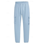 preiswerte Urlaub-Herren Cargo-Hosen Leinenhosen Hose Sommerhose Strandhose Kordelzug Elastischer Bund Mehrere Taschen Einfach Komfort Atmungsaktiv Täglich Outdoor Strand Urlaub Mode Schwarz Weiß Unelastisch