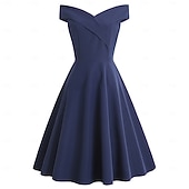 ieftine Rochii-1950 Retro / vintage Miezul zilei Rochii Rochie leagăn Rochie Flare Fără mâneci De pe umăr Culoare solidă Mulată Costume de fancy Pentru femei Mascaradă Petrecere cu cocktail Petrecere ceai Adulți