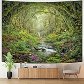 cheap Wall Tapestries-Nature Forest Wall Tapestry Sunrays Sunlight Through Trees Landscape Wall Hanging Misty Woodland Mossy Pine Forest Scenery Large Fabric Poster for Bedroom Living Room Zen Decor