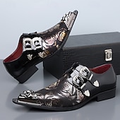 Недорогие Монаховские туфли-Мужские черные туфли-монки с двойной пряжкой, верхом с цветочным тиснением и металлическим мыском, роскошные классические туфли для стильных мужчин, идеально подходят для свадеб, банкетов, вечеринок и эффектных вечерних выходов.