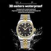 voordelige Quartz Watches-OLEVS Mens Luxury Watch Classic Green Face Two Tone Silver Gold Stainless Steel Waterproof Quartz Wristwatch with Date Luminous Hands Business Dress Fashion Watches for Men Gifts