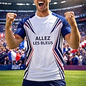  Men's Soccer Jersey Shirt White France Style Fan Tee Breathable Mesh Athletic Top "Allez Les Bleus" Graphic Quick Dry Performance Shirt UPF50+ Tournament Game Day