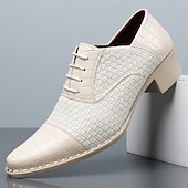 cheap Oxford Shoes-Men's Tan Woven Oxford Shoes Lace-Up Croc-Embossed Formal Dress Shoes Business Footwear for Weddings, Office, Banquets, Parties, Church and Refined Gentleman Style