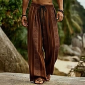 preiswerte Bedruckte Freizeithosen für Herren-Herren Geometrisch Ethnisch Griechischer Schlüssel Hose Freizeithose Baggy-Hosen Mittlere Taille Boho Vintage-Retro Heim Outdoor Urlaub Elastischer Kordelzug in der Taille Leinenähnliche Hose mit