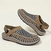 economico Sandali casual-mocassini casual da uomo beige intrecciati, traspiranti, leggeri e comodi, ideali per camminare, perfetti per l'estate, per tutti i giorni, i viaggi, la guida e il tempo libero del fine settimana.