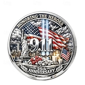 cheap U.S. 250th Anniversary-U.S. 9/11 Memorial Commemorative Coin, Honoring FDNY &amp; Heroes, Patriot Flag &amp; Tribute Design, 25th Anniversary Collectible Coin, September 11, 2001 Remembrance