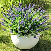 voordelige Kunstbloemen-16 bundels kunstplanten voor buiten, UV-bestendige nep-lavendel &amp;Apengras, realistische plastic kunstplanten voor balkon, terras, veranda, groene decoratie, plantenbakvulling (paars)