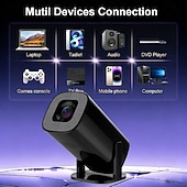 preiswerte Projektoren-Intelligenter Projektor mit Android 14, WLAN 6, Bluetooth 5.2, 180° drehbarem Gehäuse, 8K-Auflösung, 300 ANSI Lumen, ideal für Heimkino und Outdoor-Aktivitäten, kompatibel mit TV-Sticks, iOS und