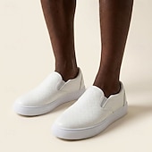 abordables Zapatos Casuales Slip-On-Zapatillas deportivas blancas sin cordones para hombre, ligeras, transpirables, de caña baja, cómodas, de estilo minimalista, ideales para el día a día, viajes, desplazamientos y para el fin de semana.