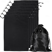 abordables Verktøy og tilbehør-10Pcs Wig Bags with Satin Drawstring, Black Silk Hair Storage Bags for Multiple Wigs, Bundles, Extensions