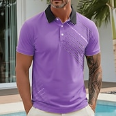 halpa Polo hawaiana da uomo-Men's Geometic Hawaiian Polo Shirts Short Sleeve Polo Shirts Collared Shirts Casual Athleisure Vacation Wear 3D Print Buttons Spring &amp; Summer Blue Yellow Purple