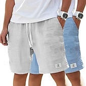 cheap Classic-Men's Cotton Linen Shorts Summer Shorts Beach Shorts Casual Shorts Drawstring Pocket Elastic Waist Plain Comfort Breathable Knee Length Beach Vacation Holiday Hawaiian Casual Black+Khaki White+Navy