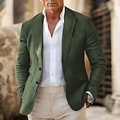 abordables Blazers Classiques pour Hommes-Homme Blazer en lin Blazer Affaires Cocktail Fête de mariage Mode Occasionnel Printemps Automne Lin Couleur Unie Avec Poches Boutons Confortable Simple Boutonnage veste Gris foncé Vert Claire Rose