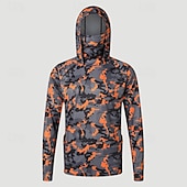 baratos Tops-Homens Camisa de Trilha Camisa de pesca Camisa com proteção UV Manga Longa Com Capuz Blusas Ao ar livre Proteção Solar UV Respirável Verão Primavera Terileno Preto Branco Vermelho Pesca Alpinismo