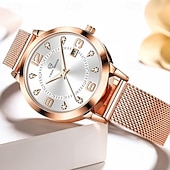 economico Orologi al quarzo-Orologio da donna in oro rosa, impermeabile, con cinturino in maglia d'acciaio inossidabile, elegante quadrante a raggiera e datario. &amp;diamanti, orologio elegante da lavoro, regalo per anniversario