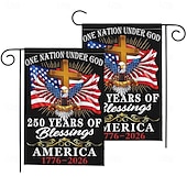 abordables 250e Anniversaire-Lot de 2 drapeaux de jardin commémoratifs du 250e anniversaire des États-Unis, ornés d'un aigle patriotique, d'une croix et de la devise « Une nation sous Dieu ». Décoration extérieure résistante pour les célébrations.