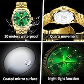 voordelige Quartz Watches-OLEVS Mens Luxury Watch Classic Green Face Two Tone Silver Gold Stainless Steel Waterproof Quartz Wristwatch with Date Luminous Hands Business Dress Fashion Watches for Men Gifts
