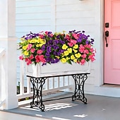 cheap Artificial Flower-6 Bundles Artificial Impatiens Flowers for Outdoors, Multicolor Silk Fake Flowers for Spring Summer Decoration, UV Resistant Faux Plants Plastic Bouquet for Home Planter Porch Patio Yard Decor