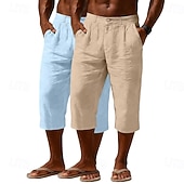 abordables Classique-Homme Shorts Capri Shorts en Lin Short décontracté Avec Poches Taille Élastique Uni Confort Respirant Longueur mollet Quotidien Extérieur Plage Vacances Mode Noir + Bleu Marine Bleu Marine + Gris Non