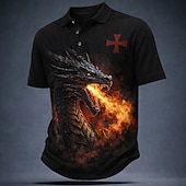 abordables Polo vintage para hombre-Hombre Dragón Cruz Camisetas polo Manga Corta Camisas de polo Diseño Vintage Casual Calle Ropa Deportiva Ropa Cotidiana Impresión 3D Botones Malla Transpirable Verano Primavera Negro Rojo Marrón